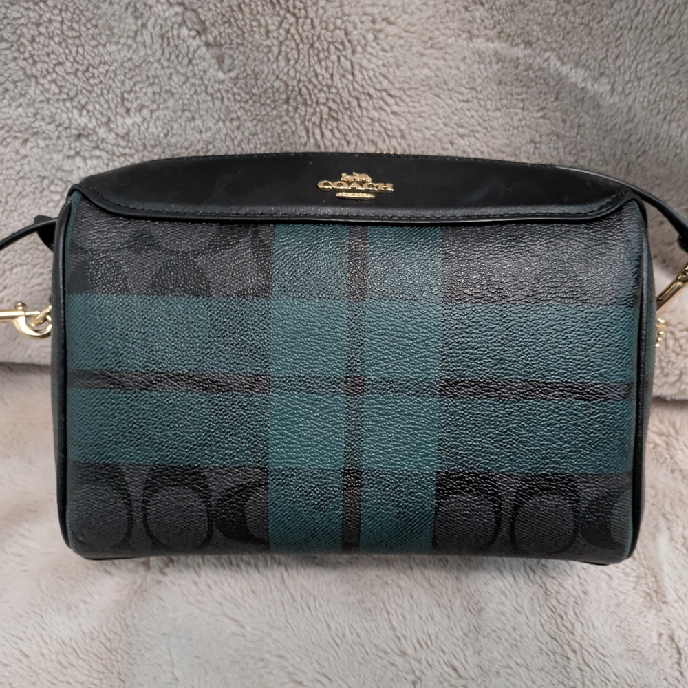 Coach Black and Green Plaid Crossbody Bag (F80068)